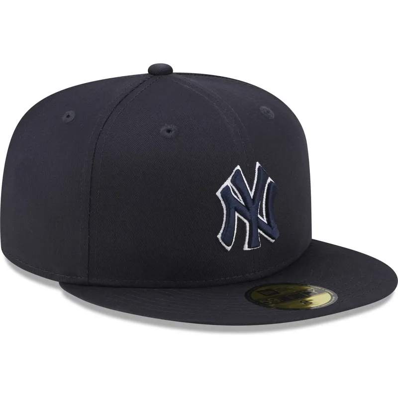 kasketter-flad-marinebla-tilpasset-59fifty-team-outline-fra-new-york-yankees-mlb-af-new-era