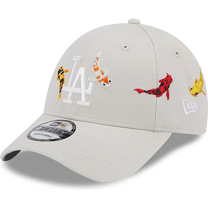 kasketter-buet-beige-justerbar-rem-9forty-koi-fish-fra-los-angeles-dodgers-mlb-af-new-era