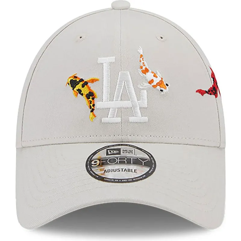 kasketter-buet-beige-justerbar-rem-9forty-koi-fish-fra-los-angeles-dodgers-mlb-af-new-era
