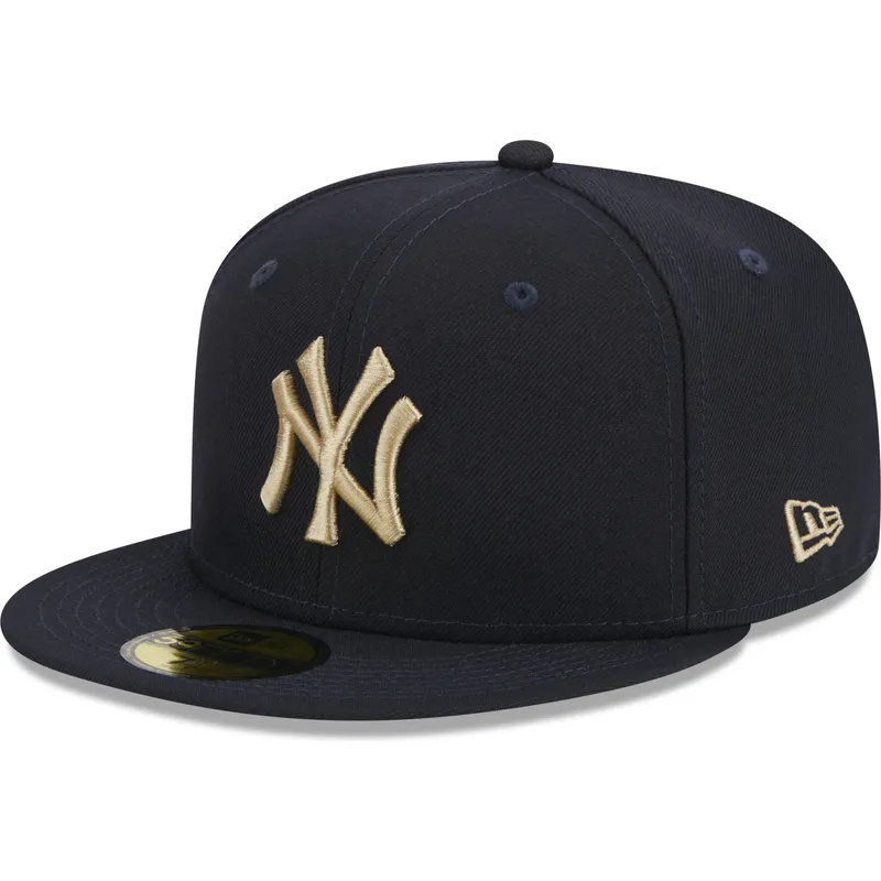 kasketter-flad-marinebla-tilpasset-59fifty-laurel-sidepatch-fra-new-york-yankees-mlb-af-new-era