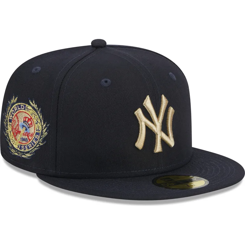 kasketter-flad-marinebla-tilpasset-59fifty-laurel-sidepatch-fra-new-york-yankees-mlb-af-new-era