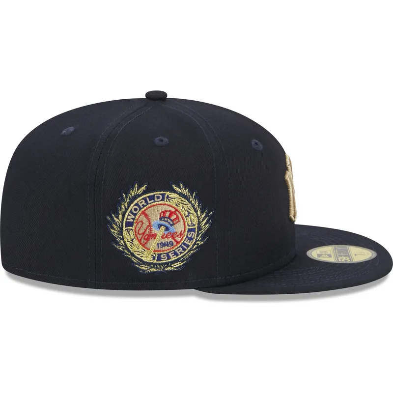 kasketter-flad-marinebla-tilpasset-59fifty-laurel-sidepatch-fra-new-york-yankees-mlb-af-new-era