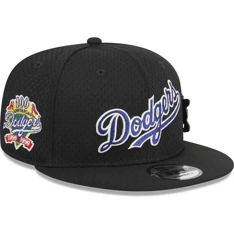 flad-sort-snapback-9fifty-post-up-pin-kasket-fra-los-angeles-dodgers-mlb-af-new-era