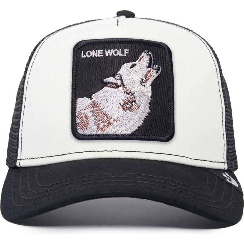 hvid-og-sort-trucker-kasket-ulv-the-lone-wolf-the-farm-fra-goorin-bros