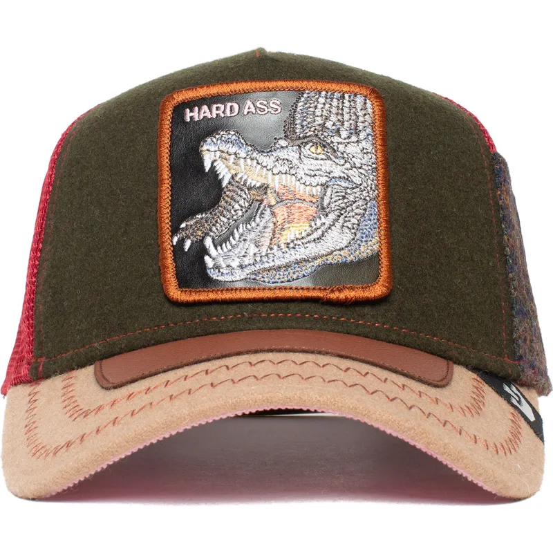 trucker-kasket-gron-og-brun-krokodille-trunchbull-ass-play-the-farm-fra-goorin-bros