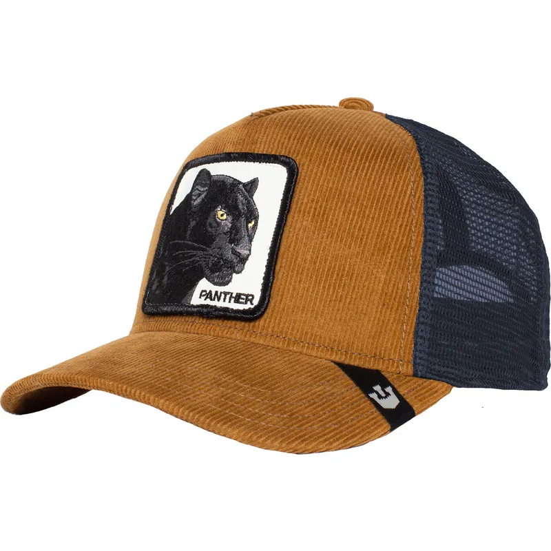 trucker-kasket-brun-og-marinebla-panter-panther-panthuroy-corduroy-the-farm-fra-goorin-bros