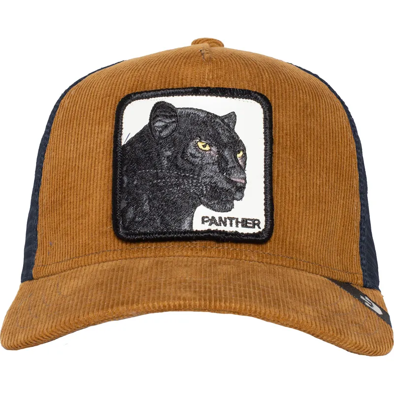 trucker-kasket-brun-og-marinebla-panter-panther-panthuroy-corduroy-the-farm-fra-goorin-bros