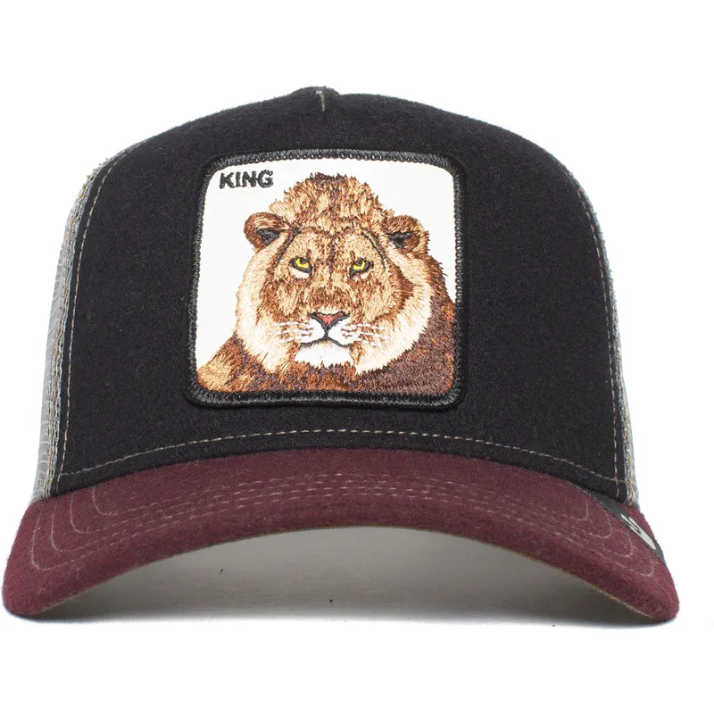 trucker-kasket-sort-gra-og-rod-love-king-circwool-of-life-the-farm-fra-goorin-bros