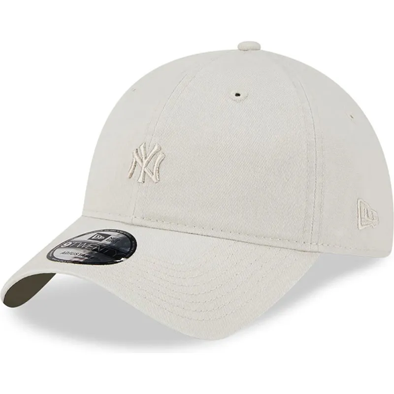 beige-justerbar-buet-kasket-med-beige-logo-9twenty-mini-logo-af-new-york-yankees-mlb-fra-new-era