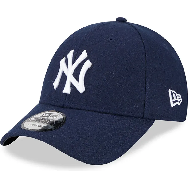 kasketter-buet-marinebla-justerbar-rem-9forty-essential-melton-wool-fra-new-york-yankees-mlb-af-new-era
