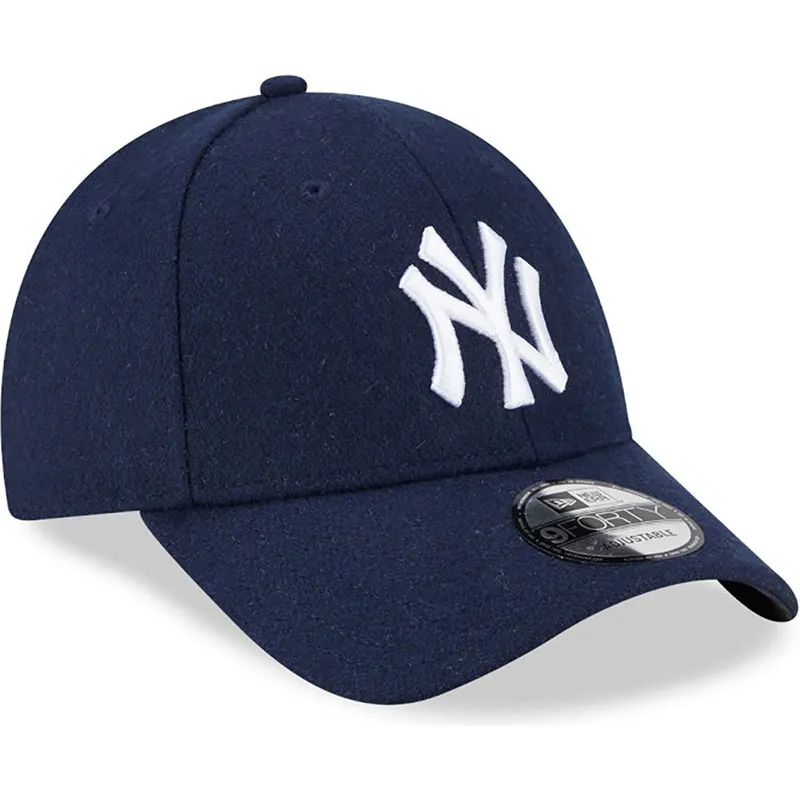 kasketter-buet-marinebla-justerbar-rem-9forty-essential-melton-wool-fra-new-york-yankees-mlb-af-new-era