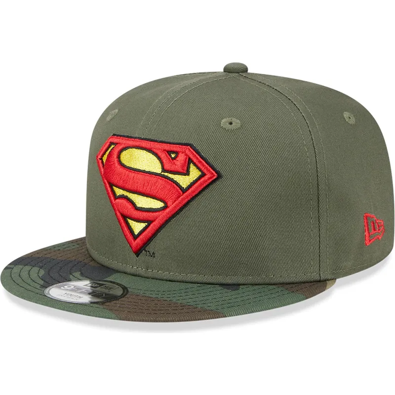 kasketter-flad-gron-snapback-til-barn-camuflaje-9fifty-fra-superman-dc-comics-af-new-era