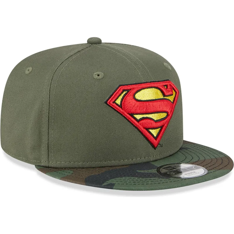 kasketter-flad-gron-snapback-til-barn-camuflaje-9fifty-fra-superman-dc-comics-af-new-era