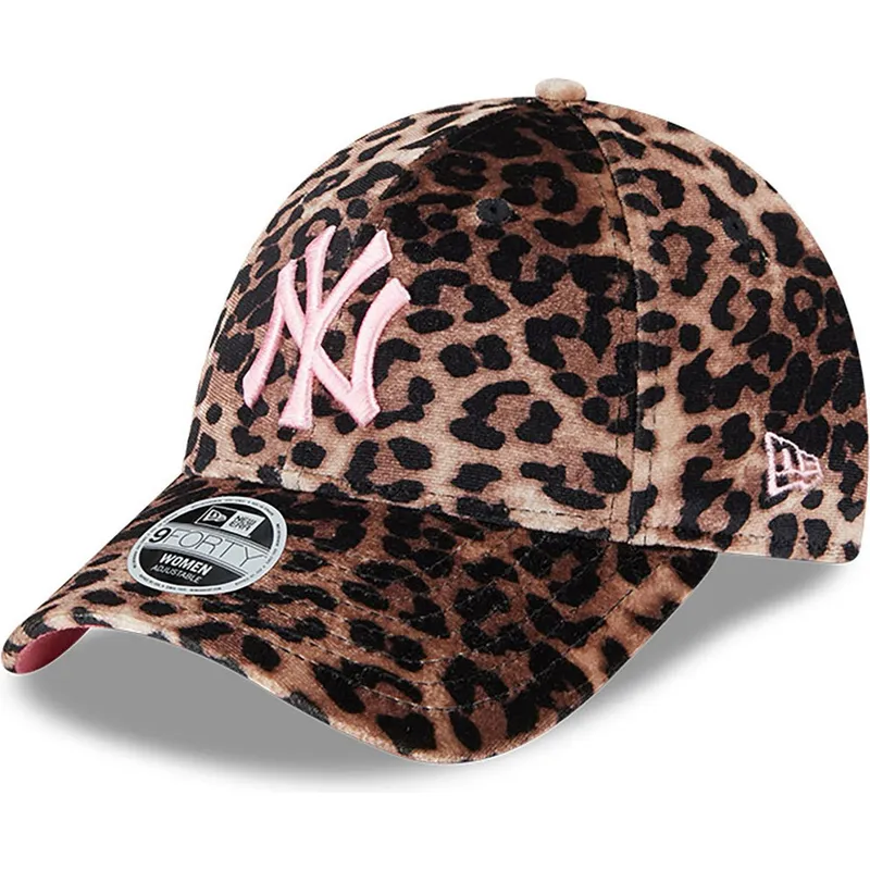 new-era-new-york-yankees-mlb-9forty-velour-justerbar-leopardkurvet-kasket-med-pink-logo-til-kvinder