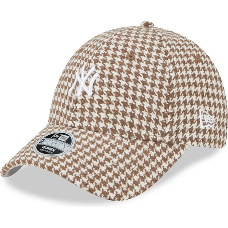 kasketter-buet-brun-justerbar-rem-9forty-houndstooth-fra-new-york-yankees-mlb-af-new-era