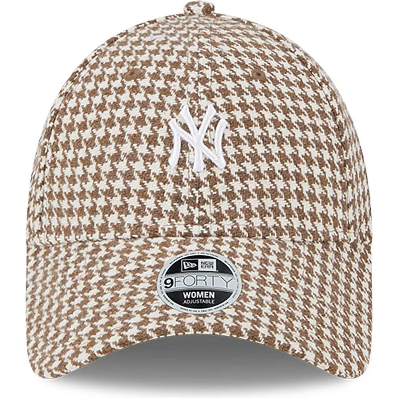 kasketter-buet-brun-justerbar-rem-9forty-houndstooth-fra-new-york-yankees-mlb-af-new-era