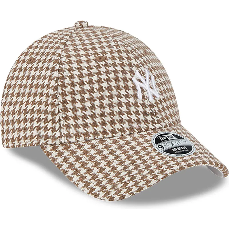 kasketter-buet-brun-justerbar-rem-9forty-houndstooth-fra-new-york-yankees-mlb-af-new-era