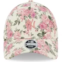 beige-justerbar-buet-kasket-med-lyserodt-logo-til-kvinder-9forty-floral-cord-fra-new-york-yankees-mlb-fra-new-era