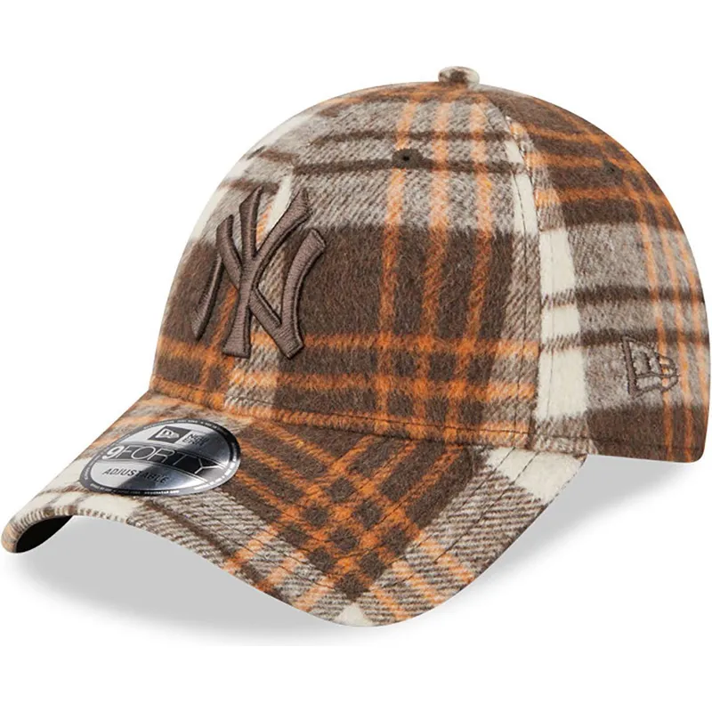 kasketter-buet-brun-justerbar-rem-9forty-check-fra-new-york-yankees-mlb-af-new-era