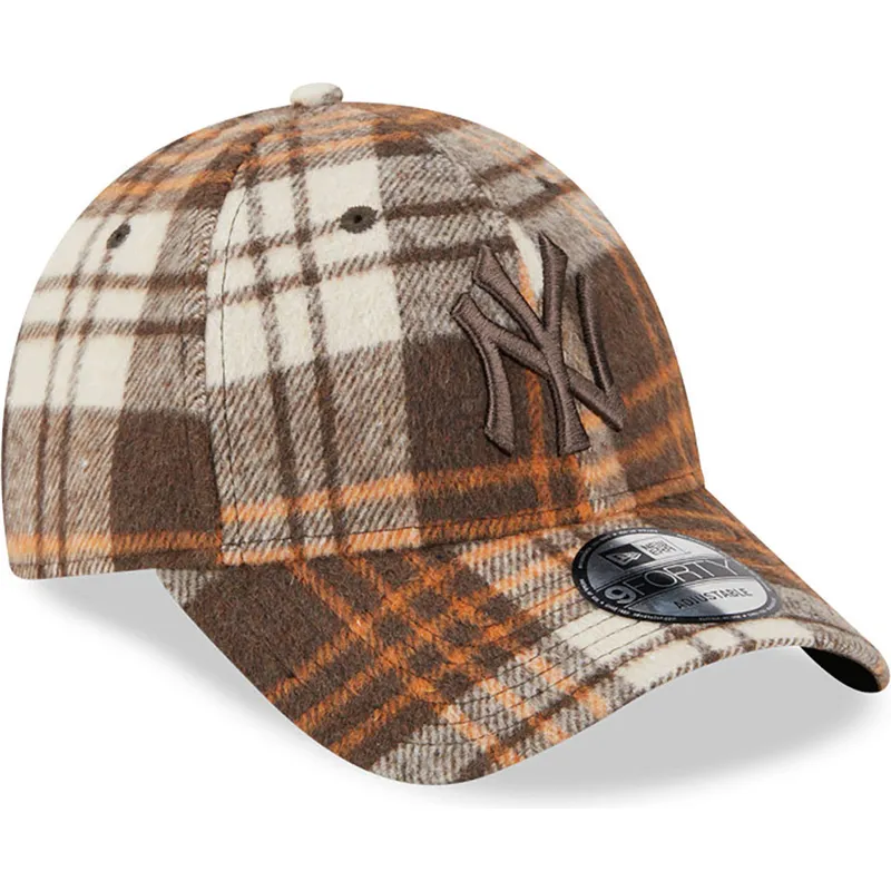 kasketter-buet-brun-justerbar-rem-9forty-check-fra-new-york-yankees-mlb-af-new-era