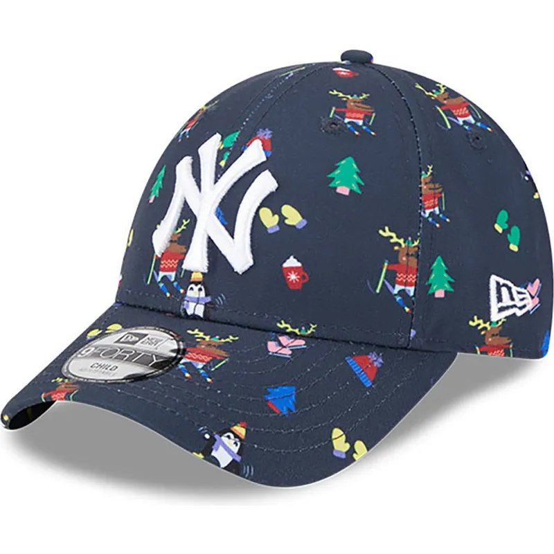 kasketter-buet-marinebla-justerbar-rem-til-barn-9forty-festive-fra-new-york-yankees-mlb-af-new-era