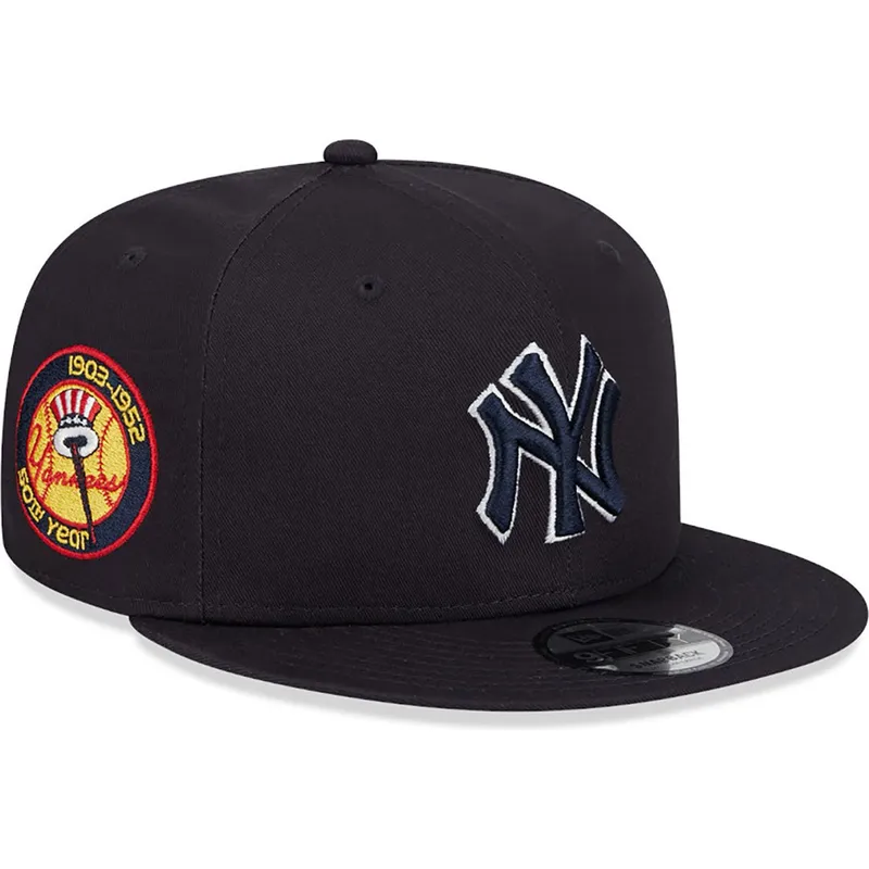 flad-marinebla-snapback-kasket-med-marineblat-logo-9fifty-side-patch-script-fra-new-york-yankees-mlb-fra-new-era