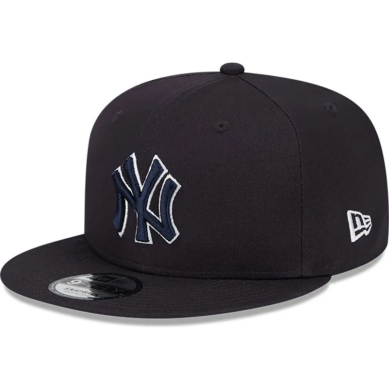 flad-marinebla-snapback-kasket-med-marineblat-logo-9fifty-side-patch-script-fra-new-york-yankees-mlb-fra-new-era