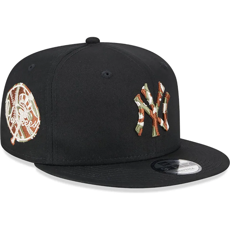 flad-sort-snapback-kasket-med-brunt-logo-9fifty-seasonal-infill-fra-new-york-yankees-mlb-fra-new-era