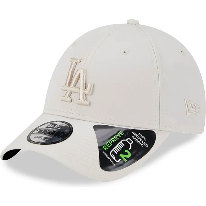 beige-justerbar-buet-kasket-med-beige-logo-9forty-repreve-outline-los-angeles-dodgers-mlb-fra-new-era