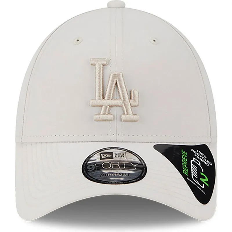 beige-justerbar-buet-kasket-med-beige-logo-9forty-repreve-outline-los-angeles-dodgers-mlb-fra-new-era