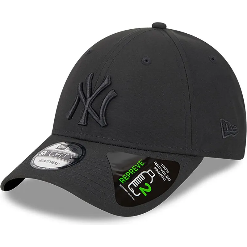 sort-justerbar-curved-kasket-med-sort-logo-9forty-repreve-outline-fra-new-york-yankees-mlb-fra-new-era