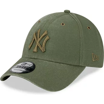 New Era Curved Brim Green Logo 9FORTY Washed Canvas New York Yankees MLB Green Adjustable Cap
