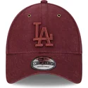 kasketter-buet-rod-justerbar-rem-granate-granate-9forty-washed-canvas-fra-los-angeles-dodgers-mlb-af-new-era