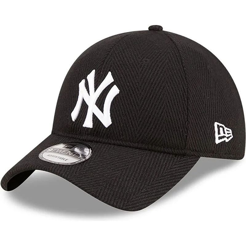 justerbar-sort-kurvet-kasket-9twenty-herringbone-fra-new-york-yankees-mlb-fra-new-era
