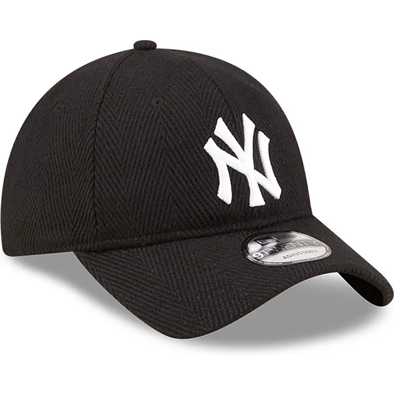 justerbar-sort-kurvet-kasket-9twenty-herringbone-fra-new-york-yankees-mlb-fra-new-era