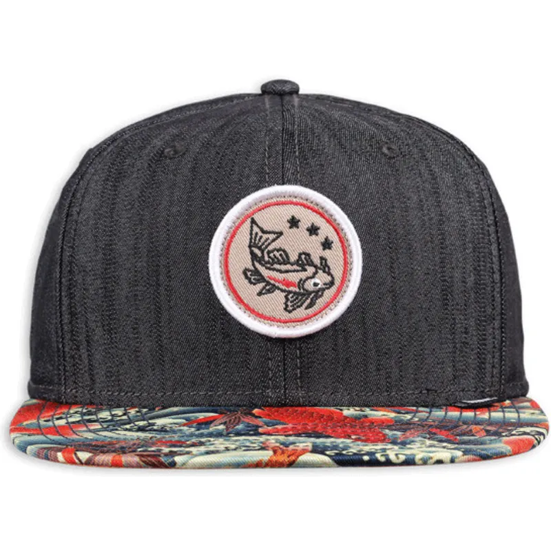 sort-snapback-koi-linen-fladskygget-kasket-fra-djinns