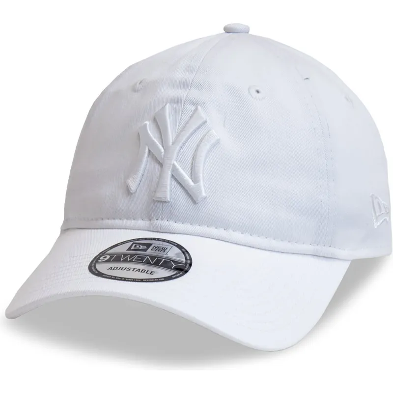 hvid-justerbar-curved-kasket-med-hvidt-logo-9twenty-league-essential-fra-new-york-yankees-mlb-fra-new-era