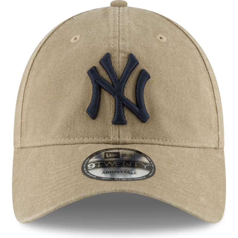lysebrun-justerbar-buet-kasket-med-marineblat-logo-9twenty-core-classic-fra-new-york-yankees-mlb-fra-new-era