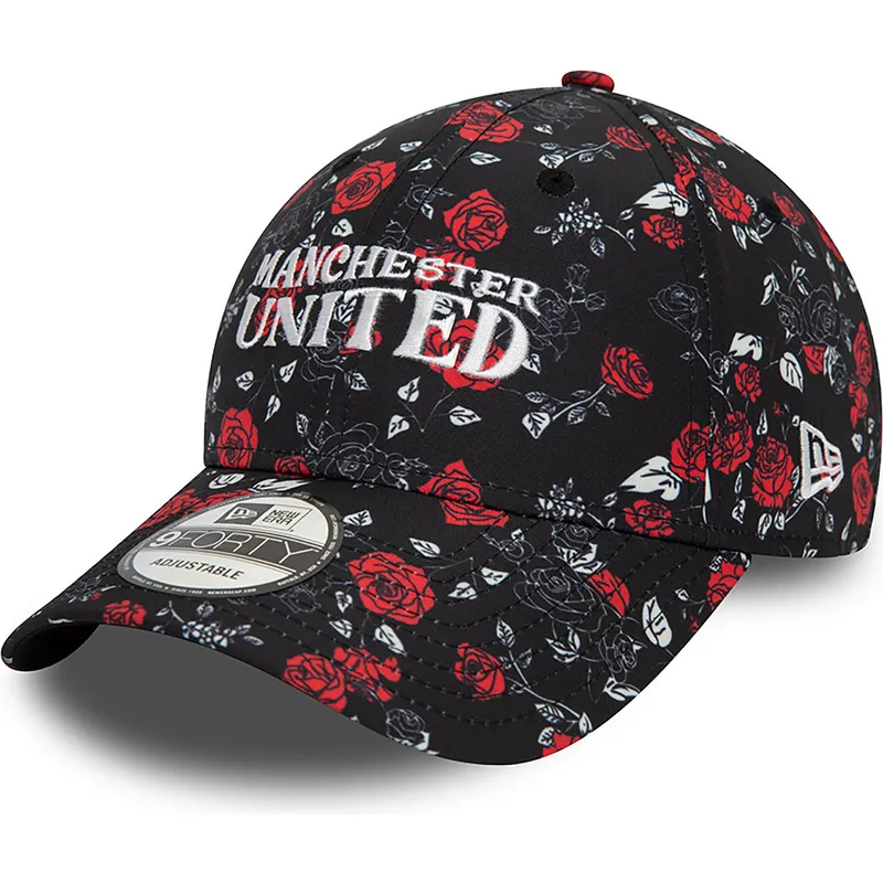sort-og-rod-justerbar-kurvet-kasket-9forty-floral-all-over-print-fra-manchester-united-football-club-premier-league-fra-new-era