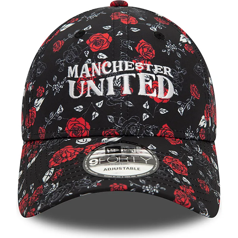 sort-og-rod-justerbar-kurvet-kasket-9forty-floral-all-over-print-fra-manchester-united-football-club-premier-league-fra-new-era