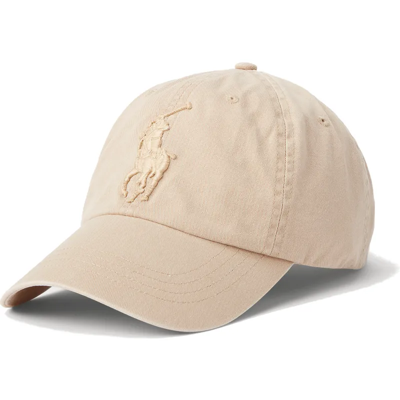beige-justerbar-kasket-med-bojet-skygge-og-beige-big-pony-logo-chino-classic-sport-fra-polo-ralph-lauren