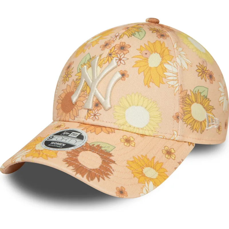kasketter-buet-orange-justerbar-rem-9forty-floral-all-over-print-fra-new-york-yankees-mlb-af-new-era