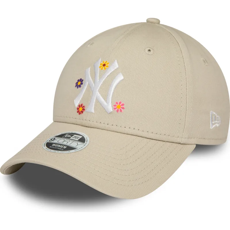 kasketter-buet-beige-justerbar-rem-9forty-flower-fra-new-york-yankees-mlb-af-new-era