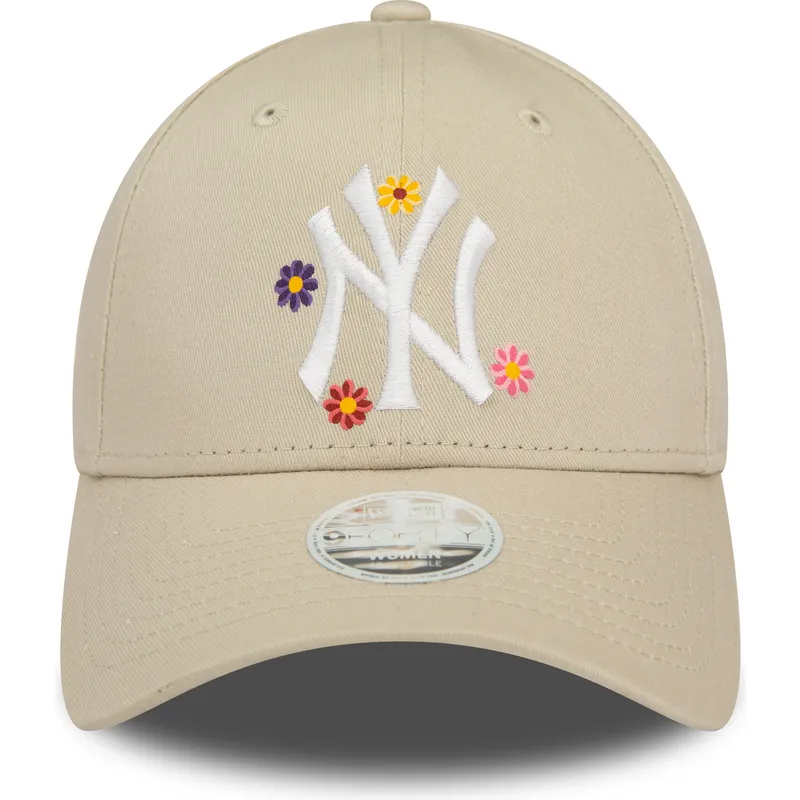 kasketter-buet-beige-justerbar-rem-9forty-flower-fra-new-york-yankees-mlb-af-new-era