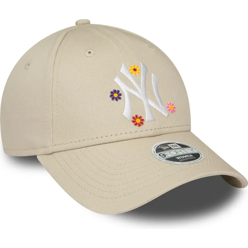 kasketter-buet-beige-justerbar-rem-9forty-flower-fra-new-york-yankees-mlb-af-new-era