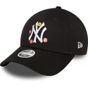 new-era-new-york-yankees-mlb-9forty-flower-sort-justerbar-kvindekasket-med-buet-skygge