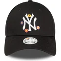 new-era-new-york-yankees-mlb-9forty-flower-sort-justerbar-kvindekasket-med-buet-skygge