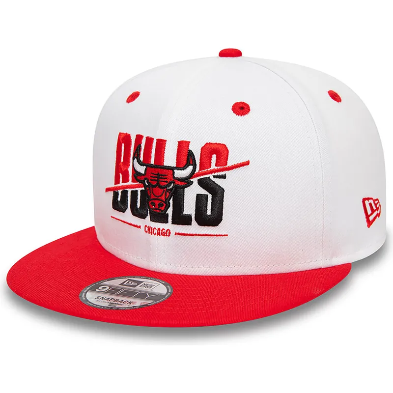 hvid-og-rod-flat-cap-snapback-9fifty-white-crown-fra-chicago-bulls-nba-fra-new-era