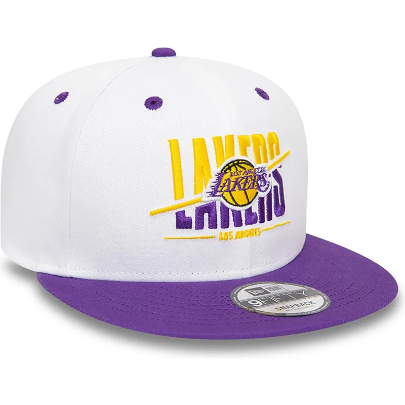 hvid-og-violet-flat-cap-snapback-9fifty-white-crown-fra-los-angeles-lakers-nba-fra-new-era