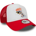 hvid-og-rod-trucker-cap-a-frame-character-med-daffy-and-og-grisling-looney-tunes-fra-new-era